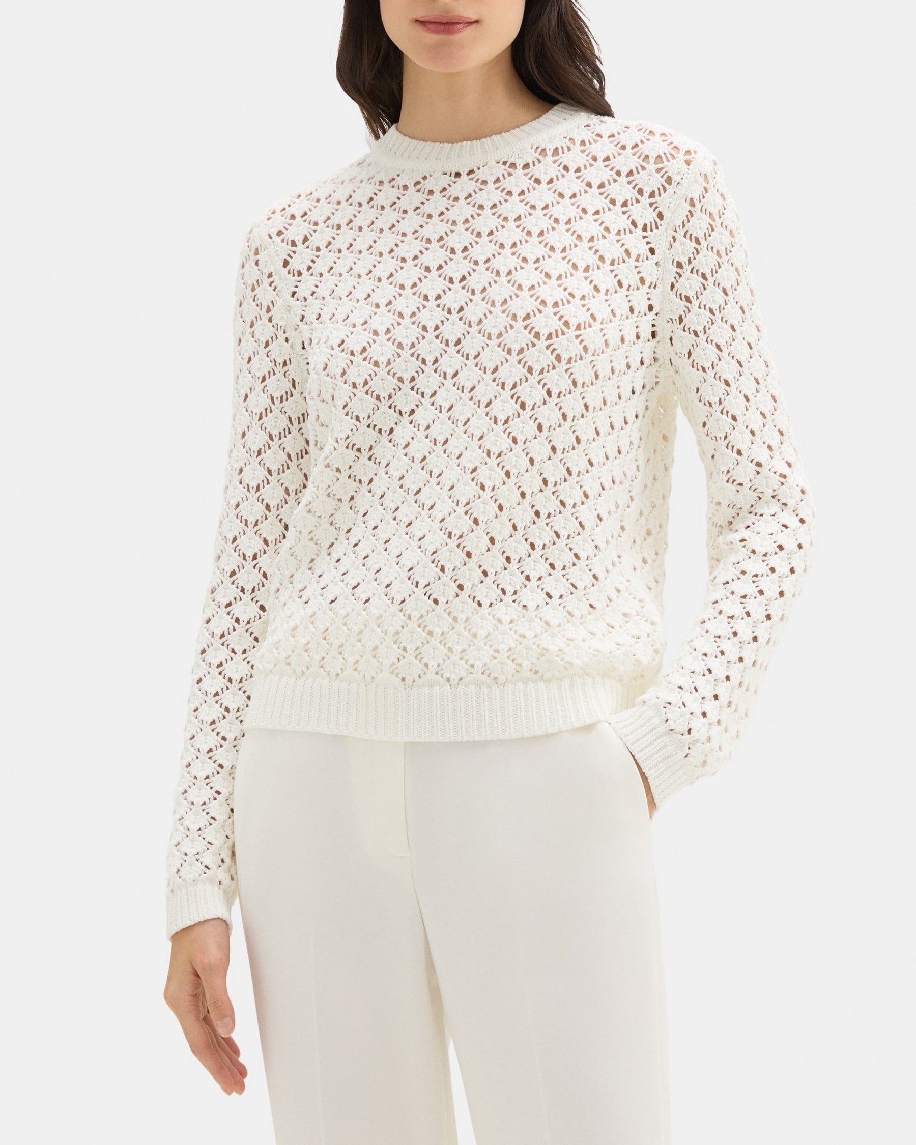 띠어리 Theory Open Stitched Sweater in Cotton-Blend,WHITE