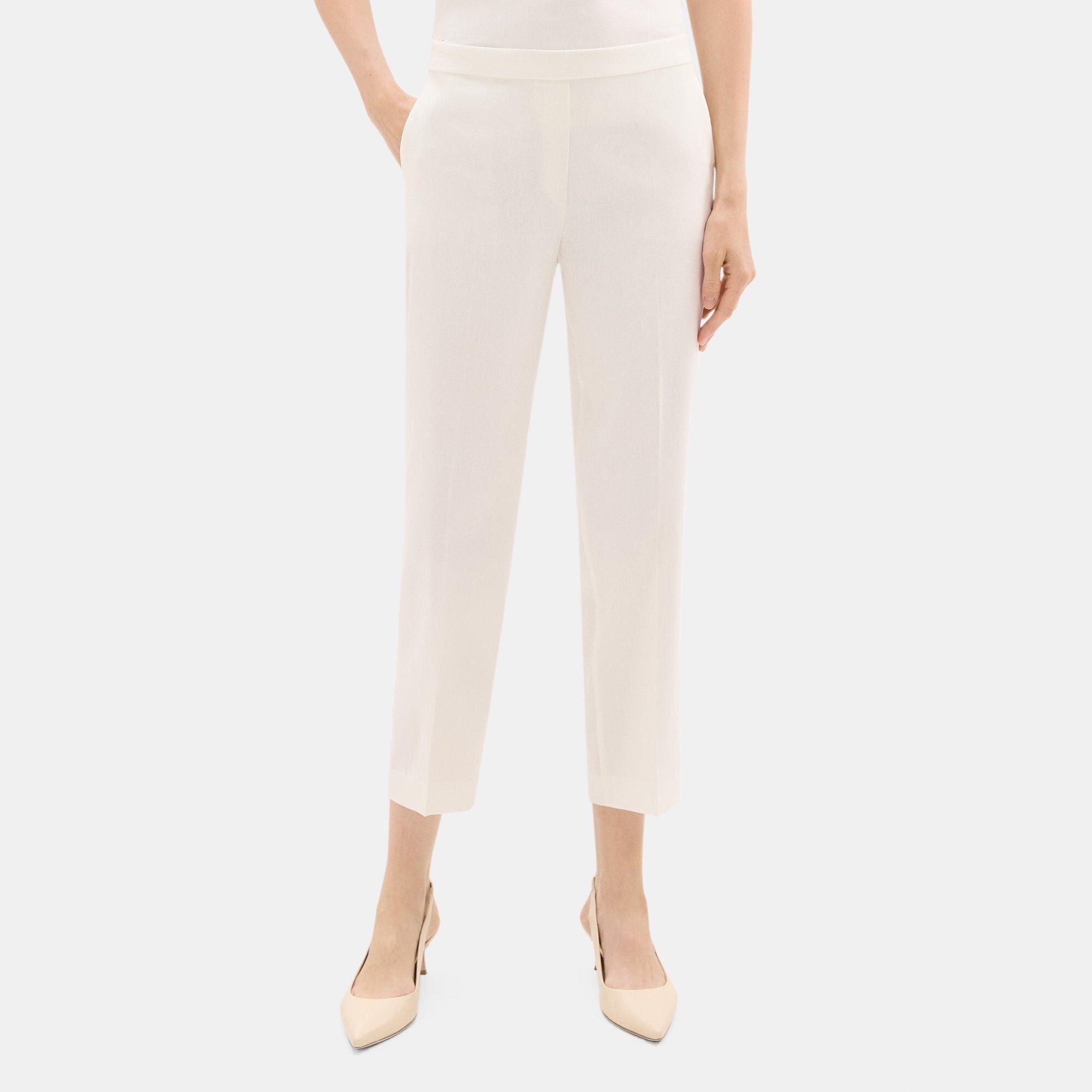 띠어리 Theory Slim Cropped Pull-On Pant in Stretch Linen-Blend,WHITE