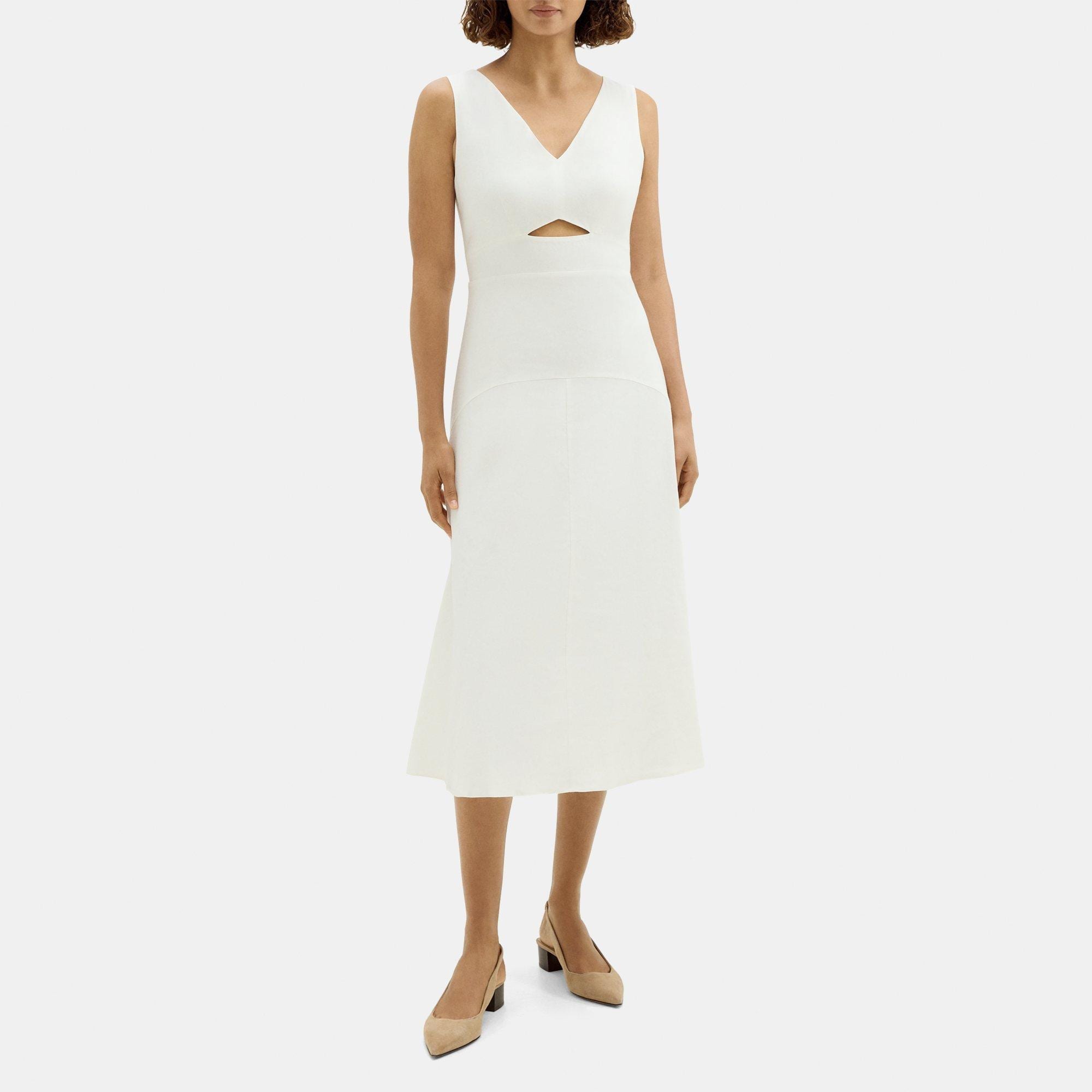 띠어리 Theory Cut-Out Midi Dress in Stretch Linen-Blend,WHITE