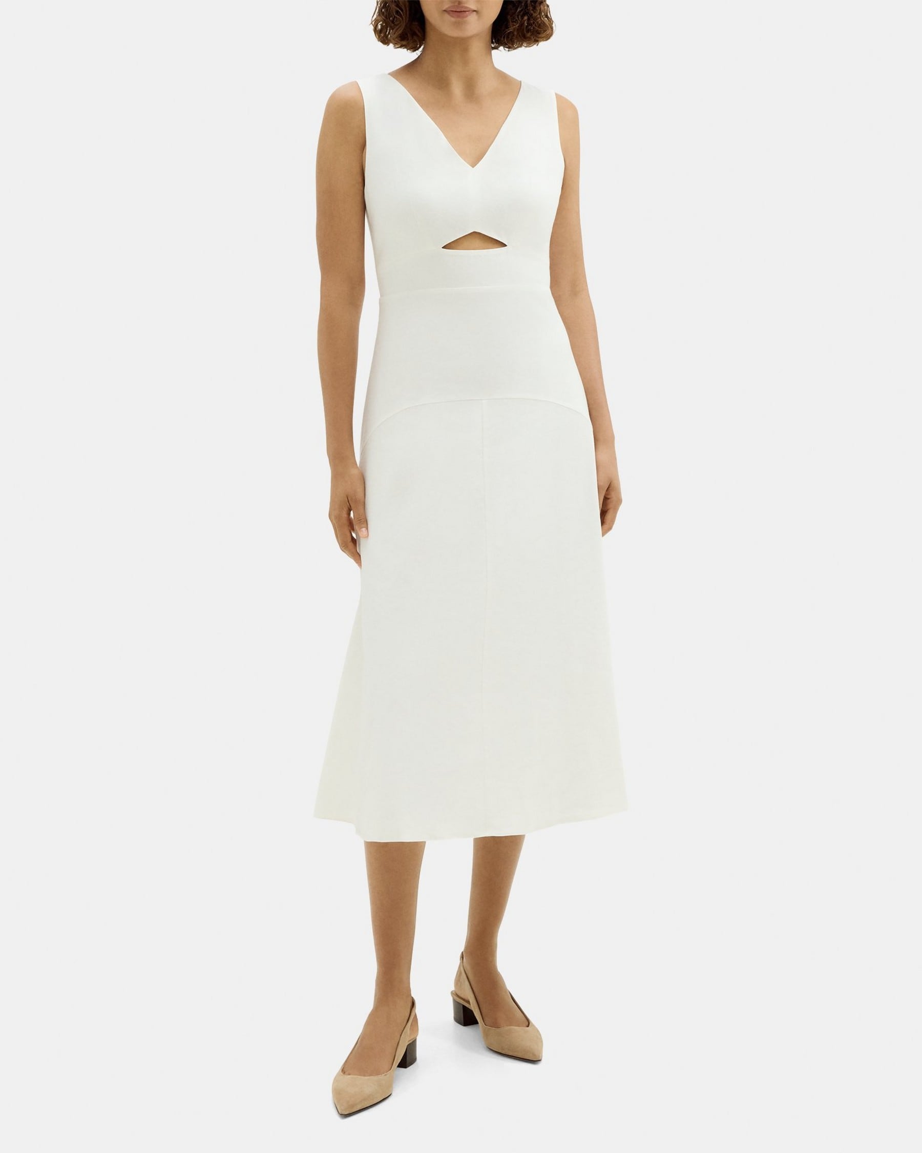 띠어리 Theory Cut-Out Midi Dress in Stretch Linen-Blend,WHITE