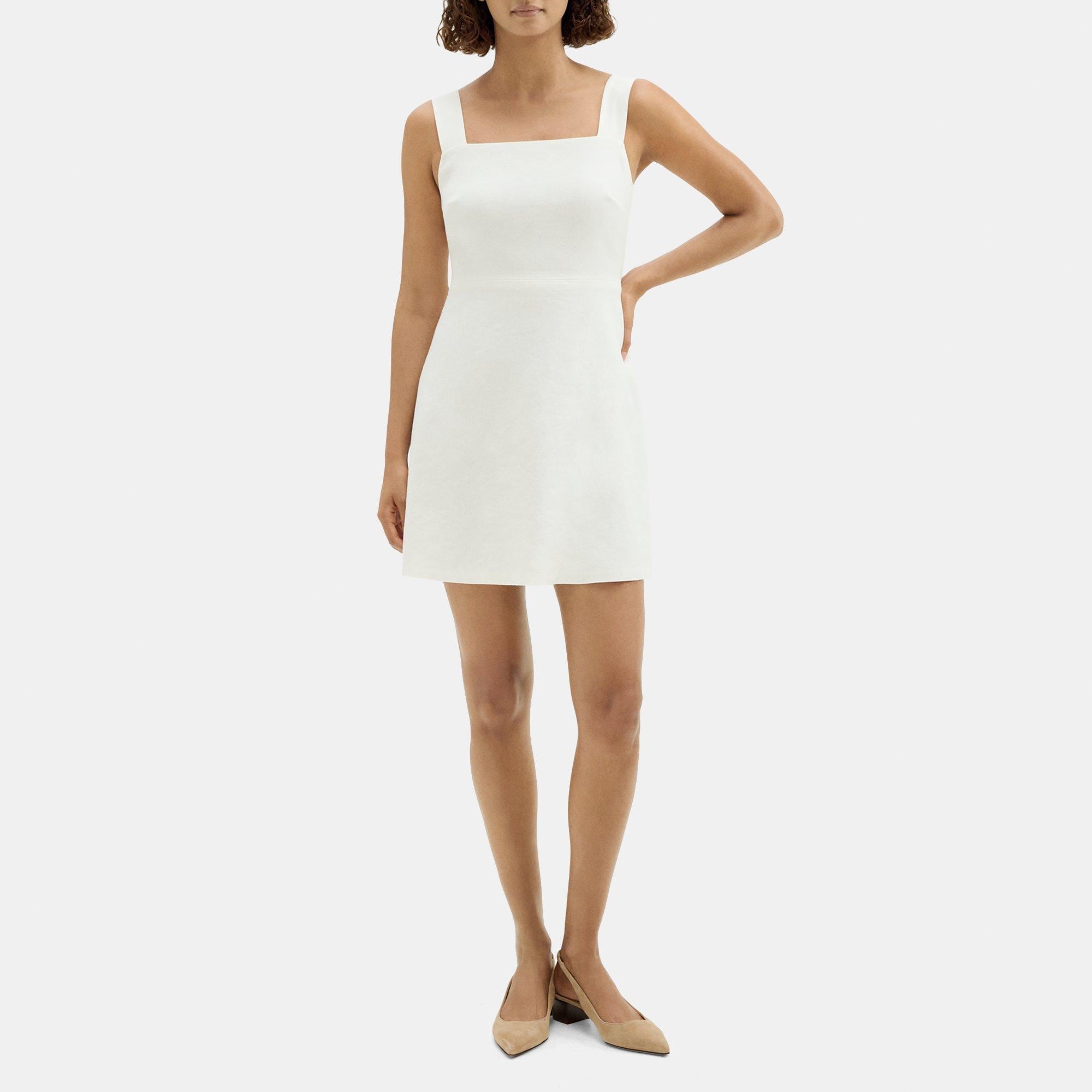 띠어리 Theory Fit-and-Flare Mini Dress in Stretch Linen-Blend,WHITE