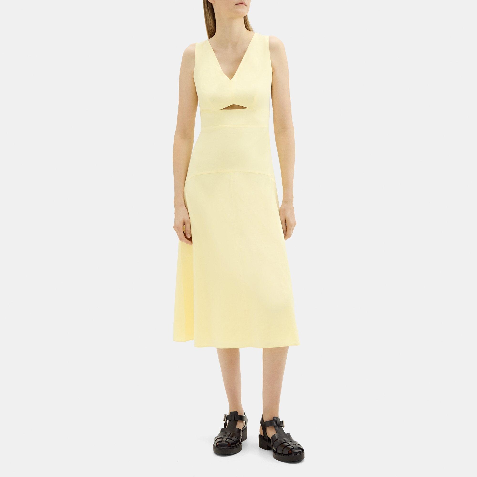 띠어리 Theory Cut-Out Midi Dress in Stretch Linen-Blend,LEMON