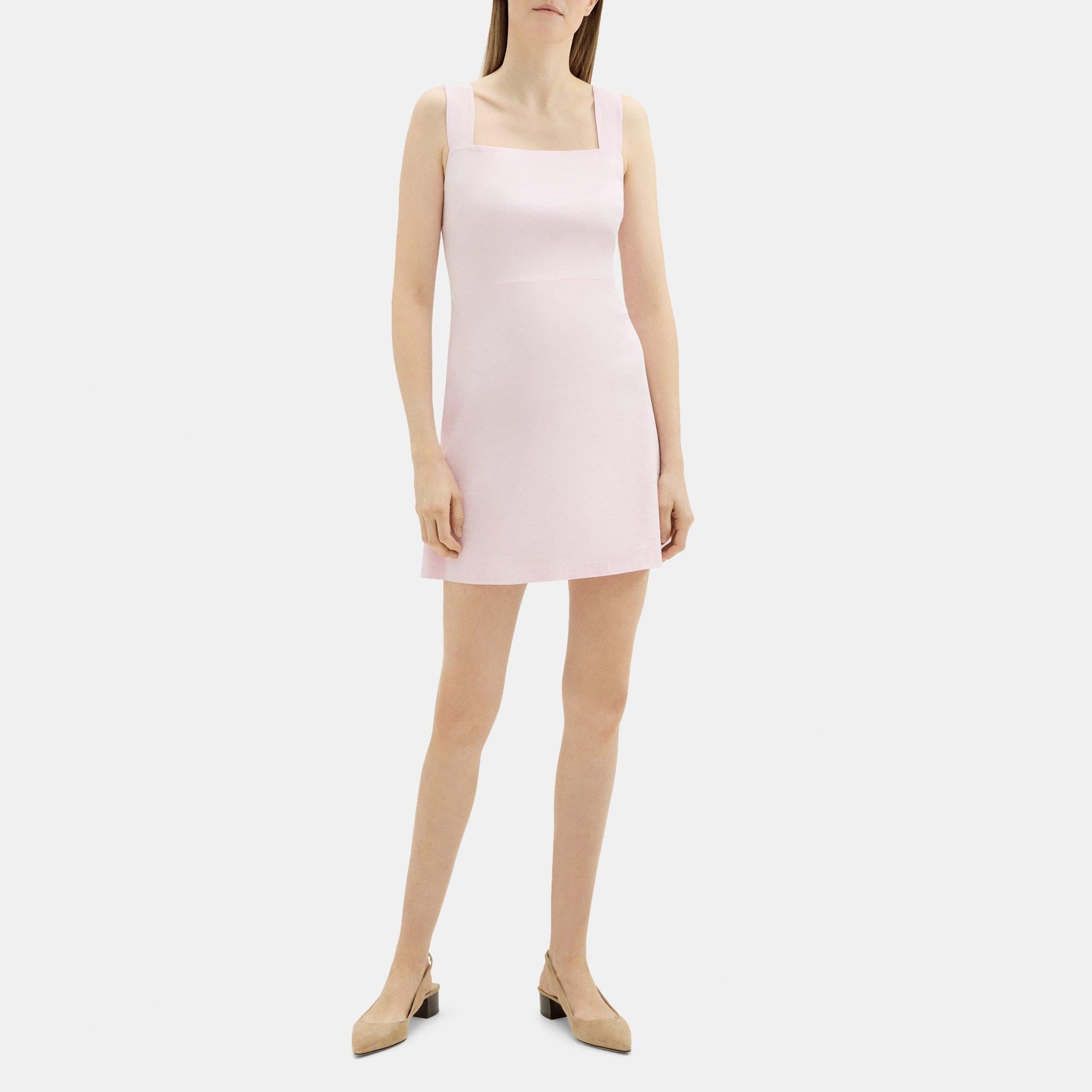 띠어리 Theory Fit-and-Flare Mini Dress in Stretch Linen-Blend,CRADLE PINK