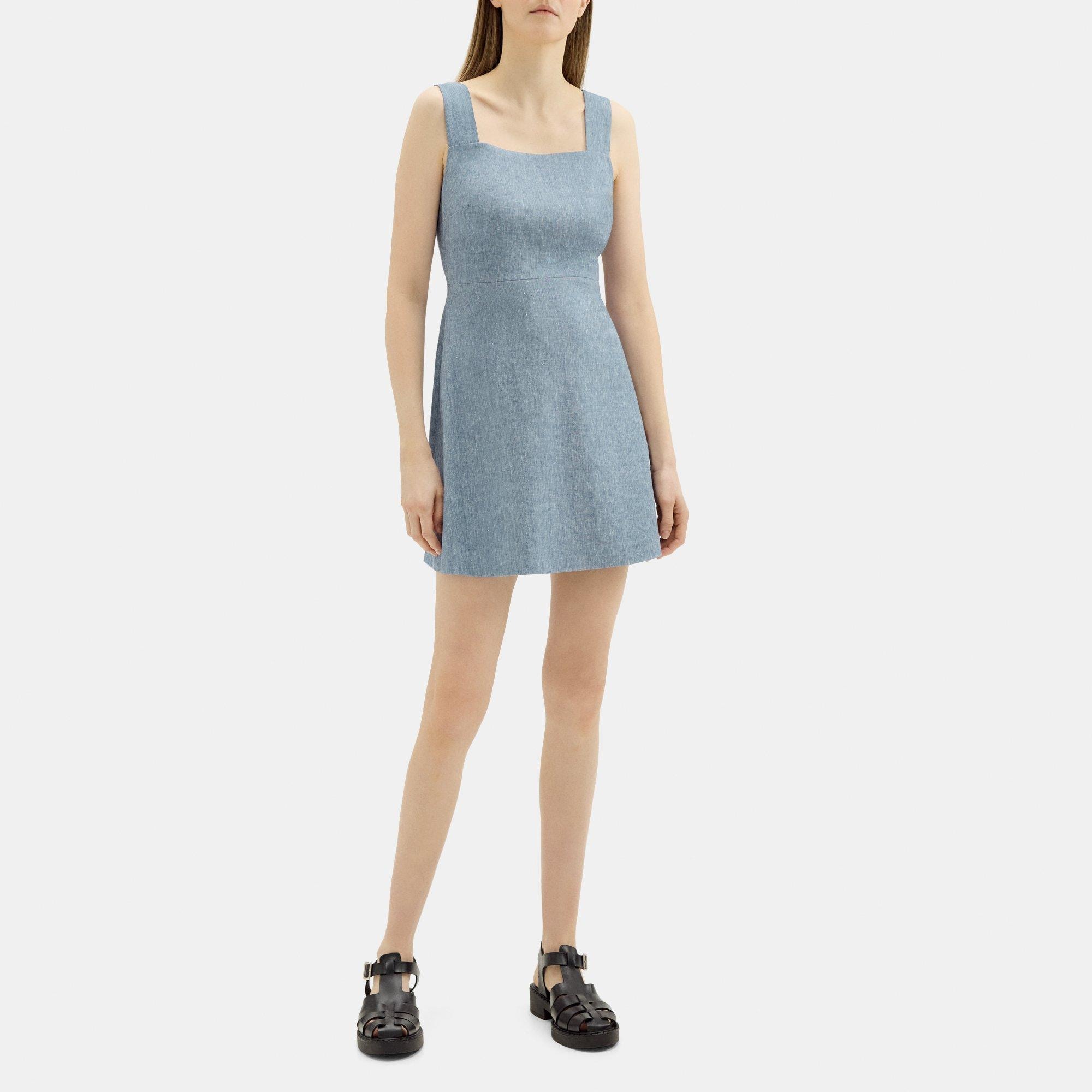 띠어리 Theory Fit-and-Flare Mini Dress in Stretch Linen Melange,BLUE MELANGE