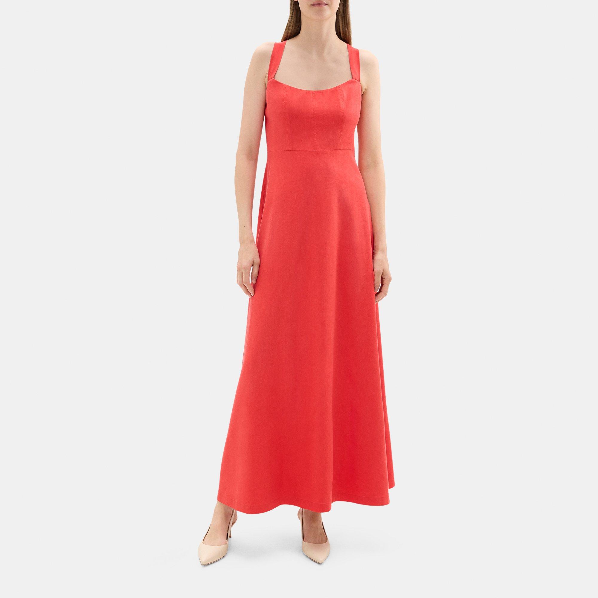 Stretch LinenBlend Cross Back Maxi Dress Theory Outlet