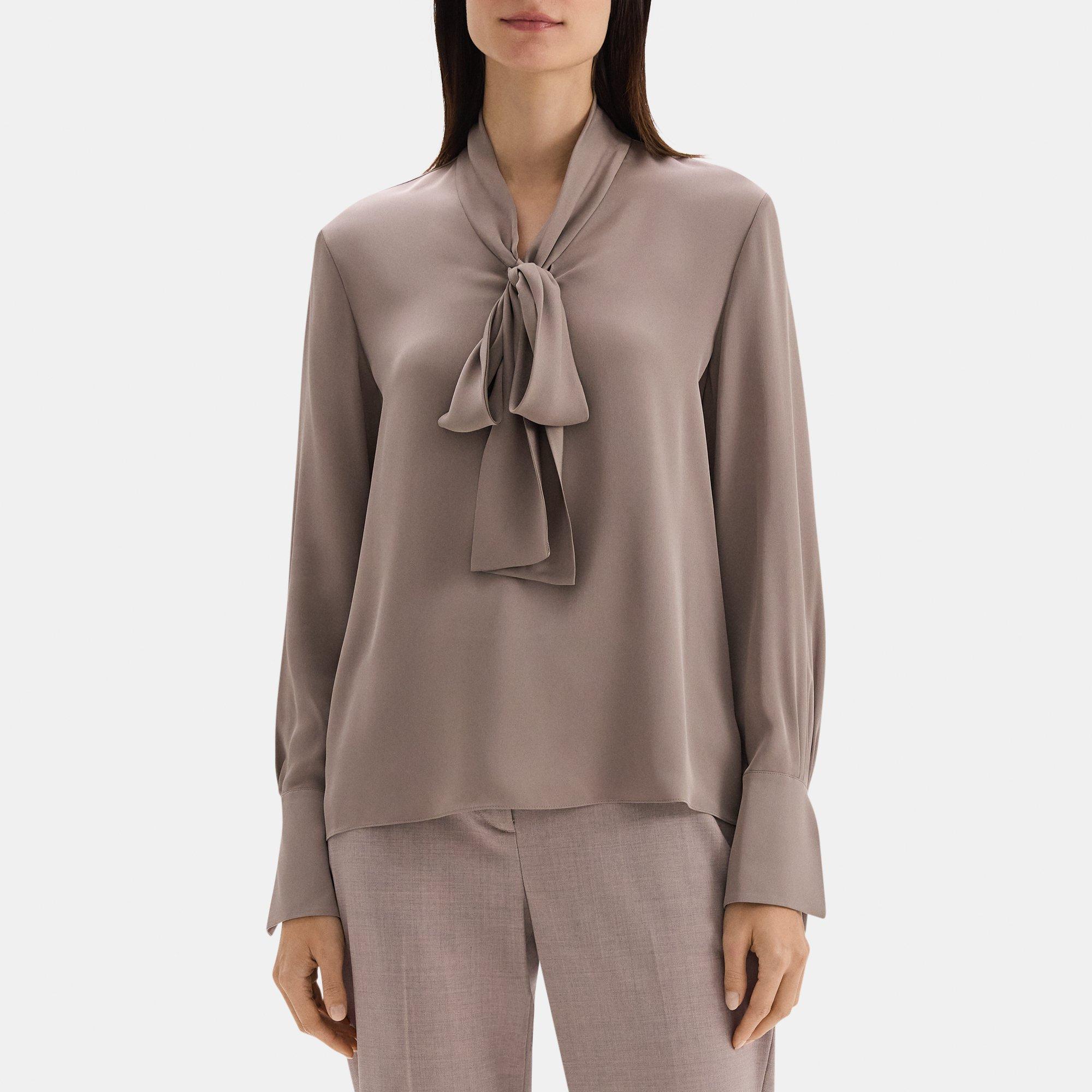 V-Neck Tie Blouse in Silk