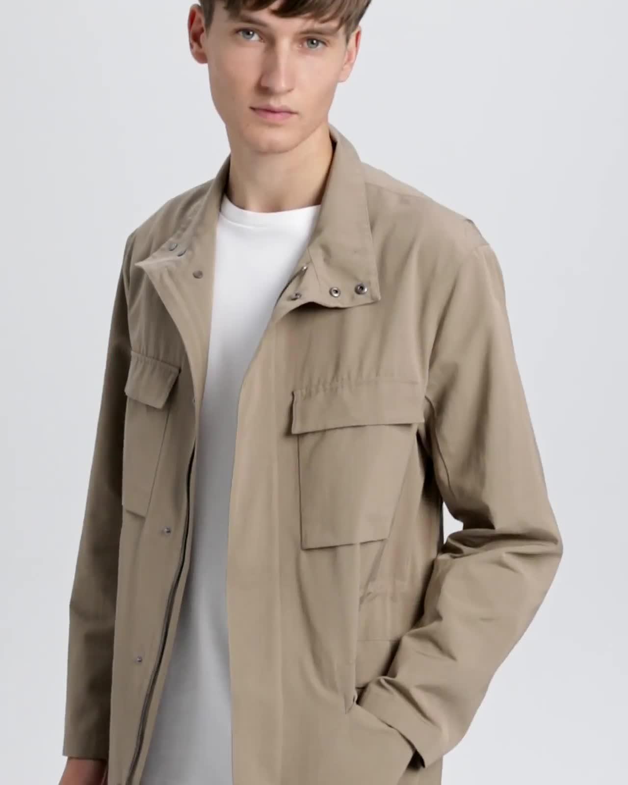 Technical Faille Long Military Jacket