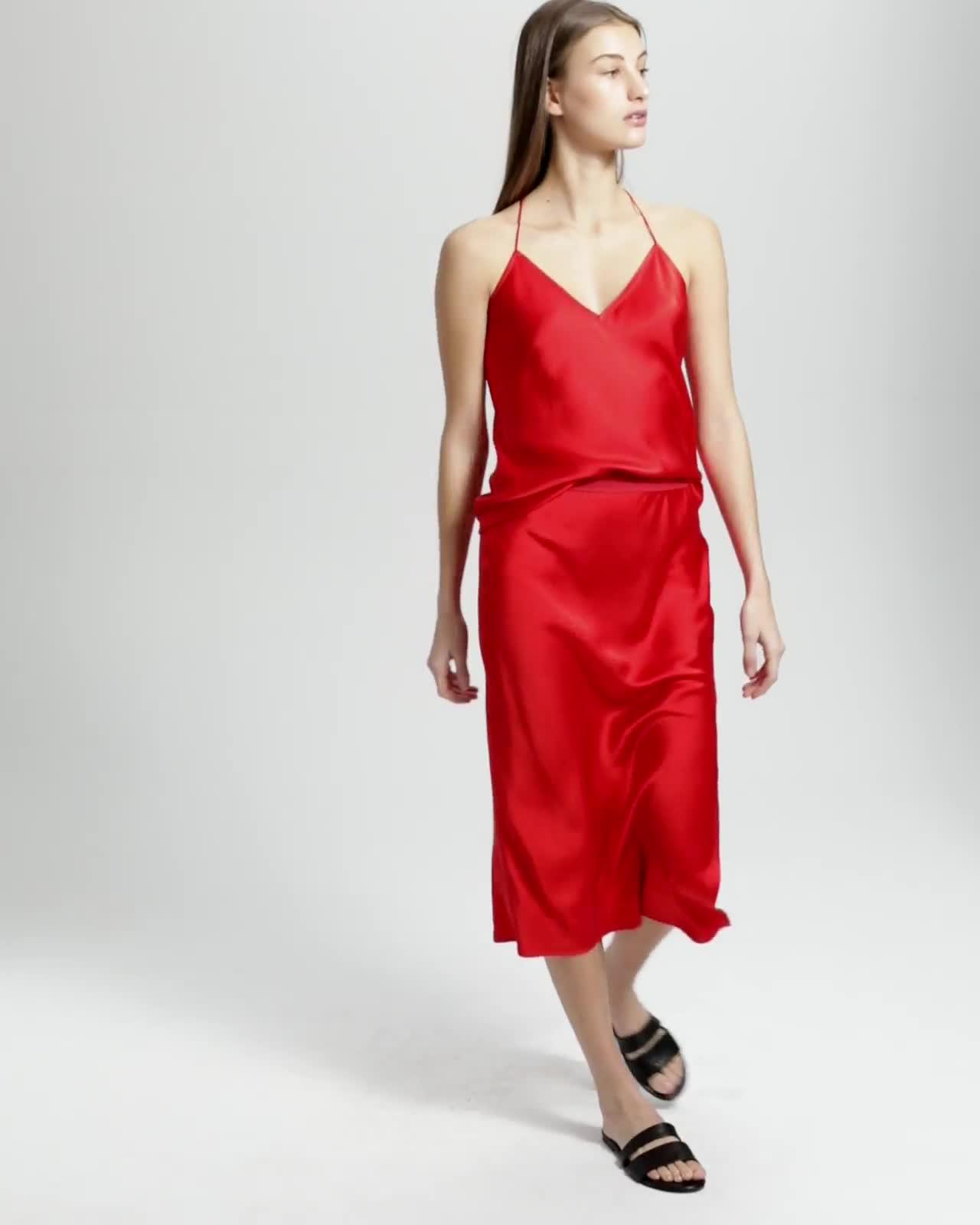 Silk Satin Pull-On Slip Skirt