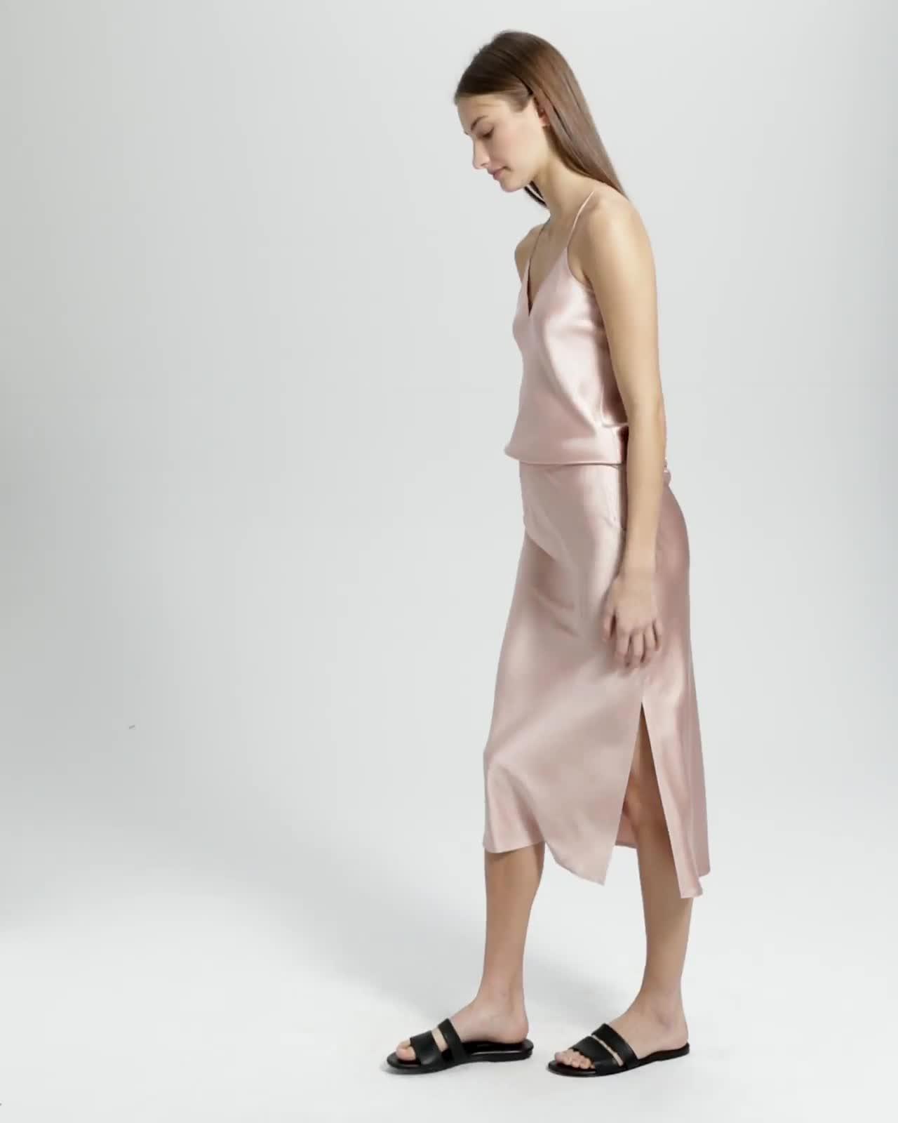 Silk Satin Pull-On Slip Skirt