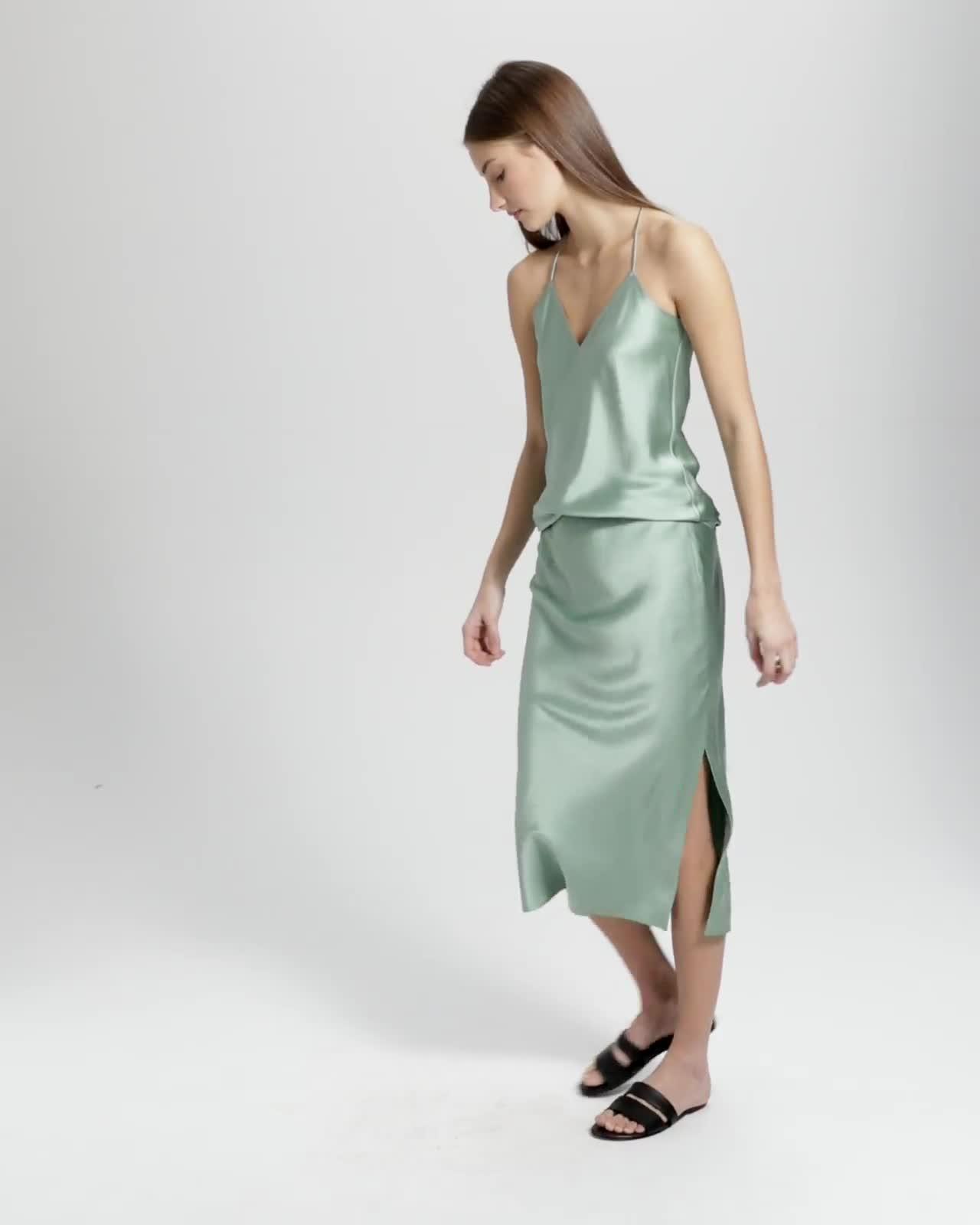 Silk Satin Pull-On Slip Skirt