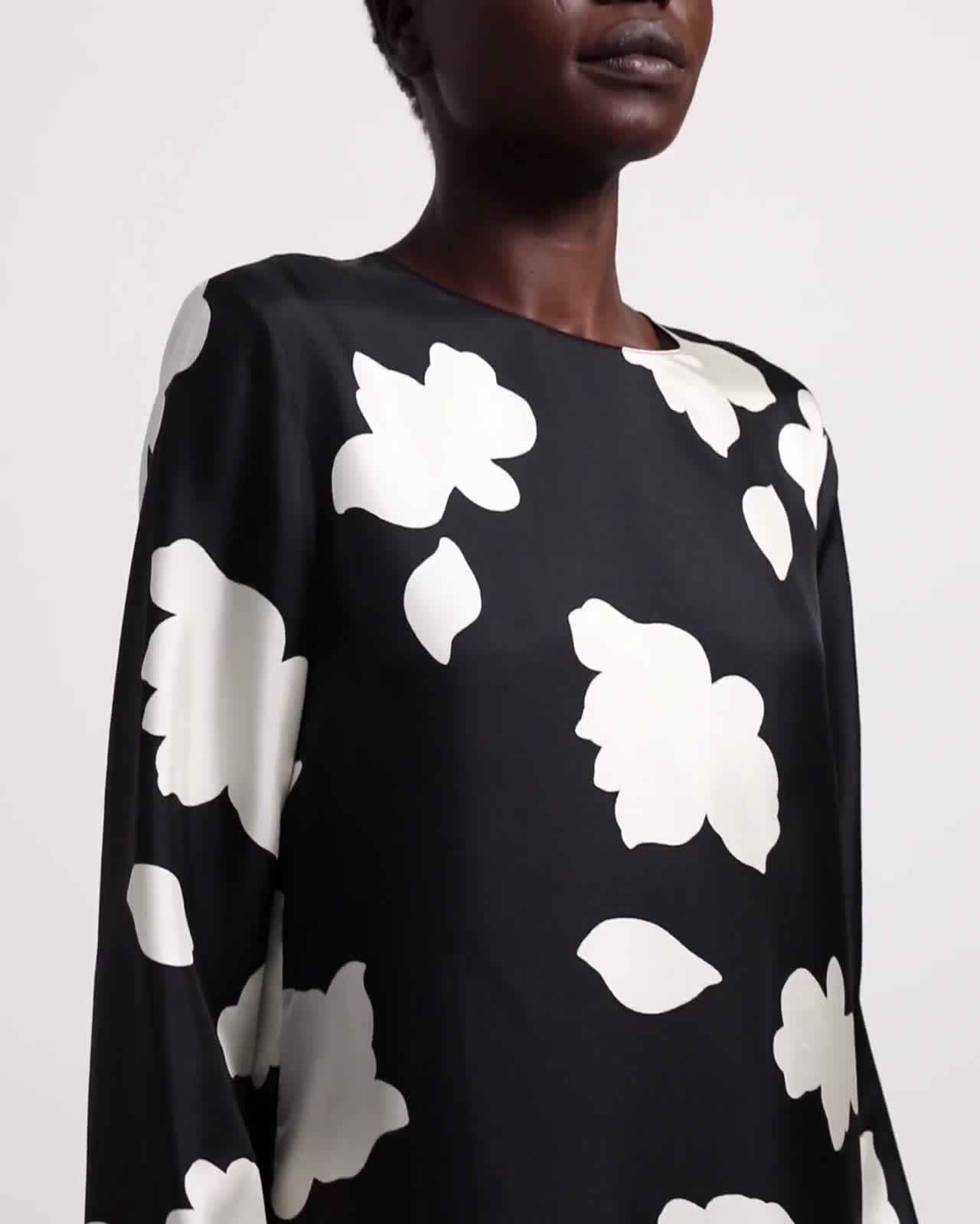 Flared Dress in Petal Print Silk