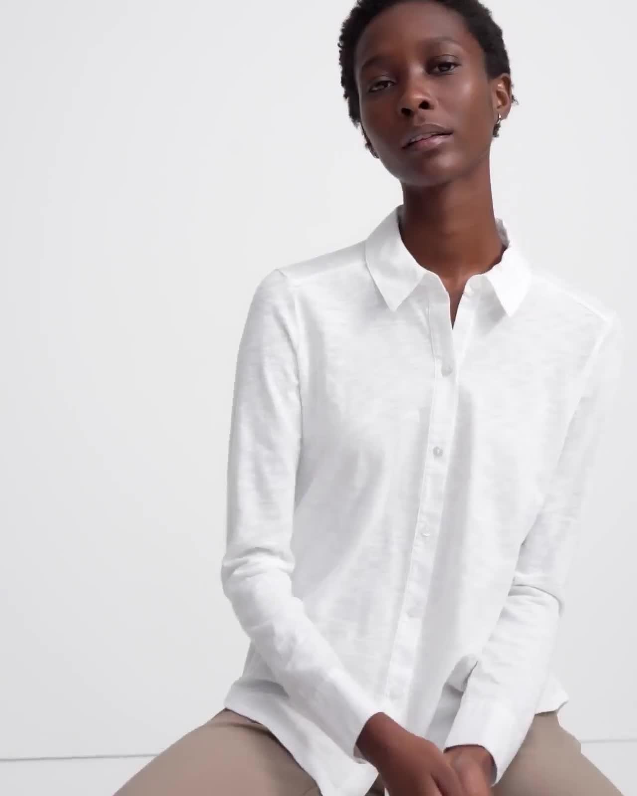 Women's 100% Organic Cotton Knit Button Down Shirt