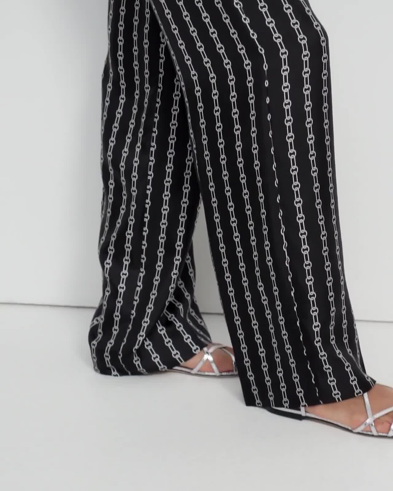 Wide Trouser in Chain Print Silk Twill