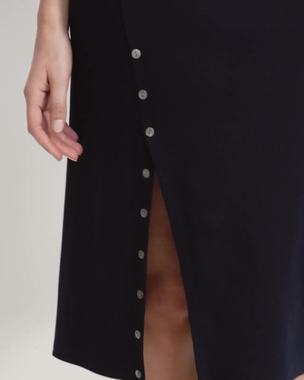 Button-Hem Dress in Compact Stretch Knit
