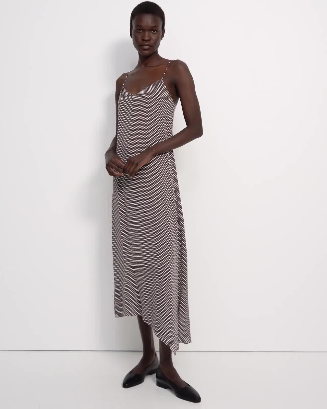 Asymmetrical Cami Dress in Dot Silk