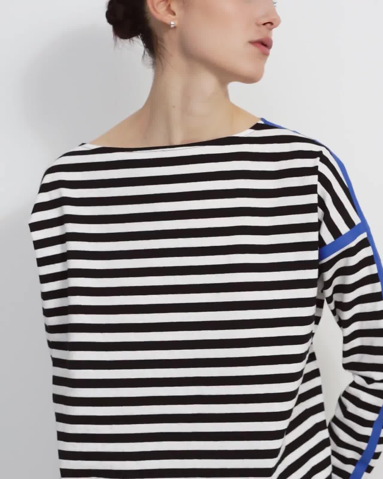 Long-Sleeve Straight Tee in Striped Cotton