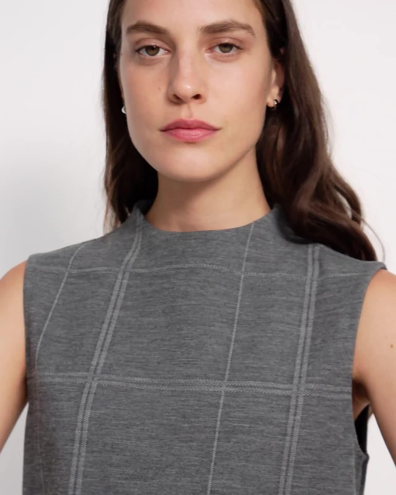 Sleeveless Volume Top in Checked Eco Knit