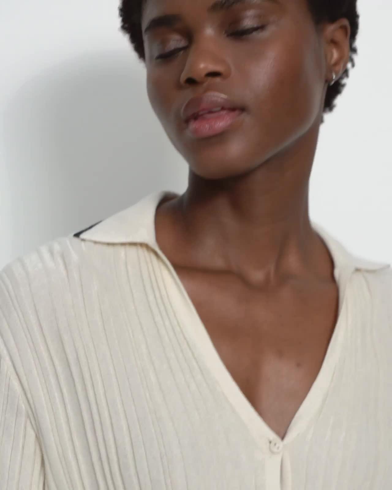 Ribbed Polo Cardigan in Cotton-Cashmere