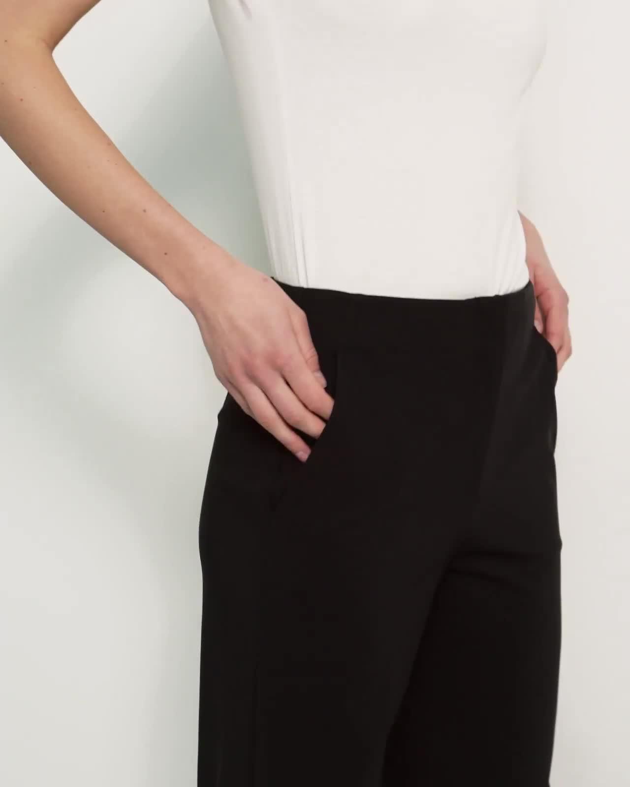 Black Ponte Tummy Control Wide Leg Comfortable Pants – 606River