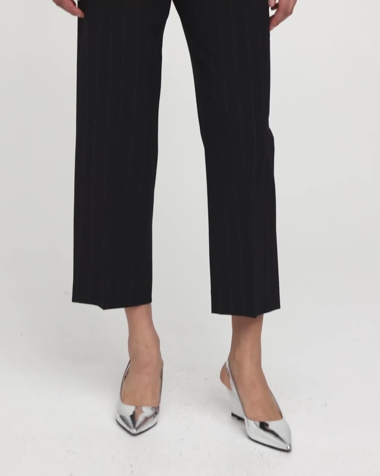 High-Waist Straight-Leg Pant in Striped Stretch Wool