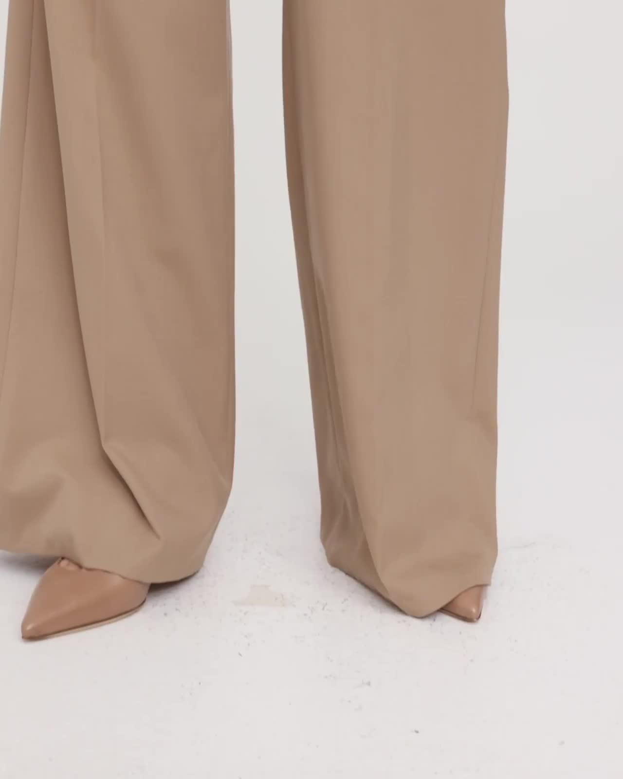 Beige Textured Gabardine Wide-Leg Pant | Theory