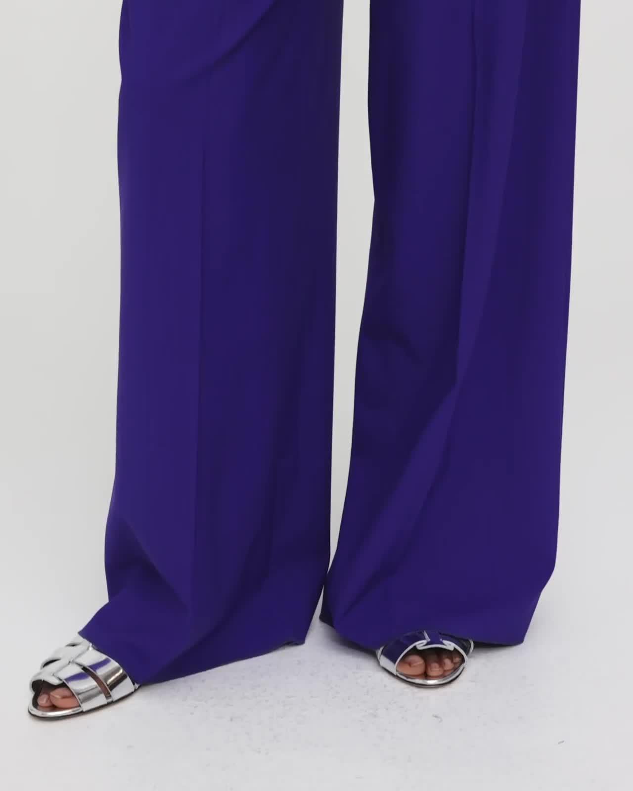 Purple Stretch Wool Pleated Low-Rise Pant