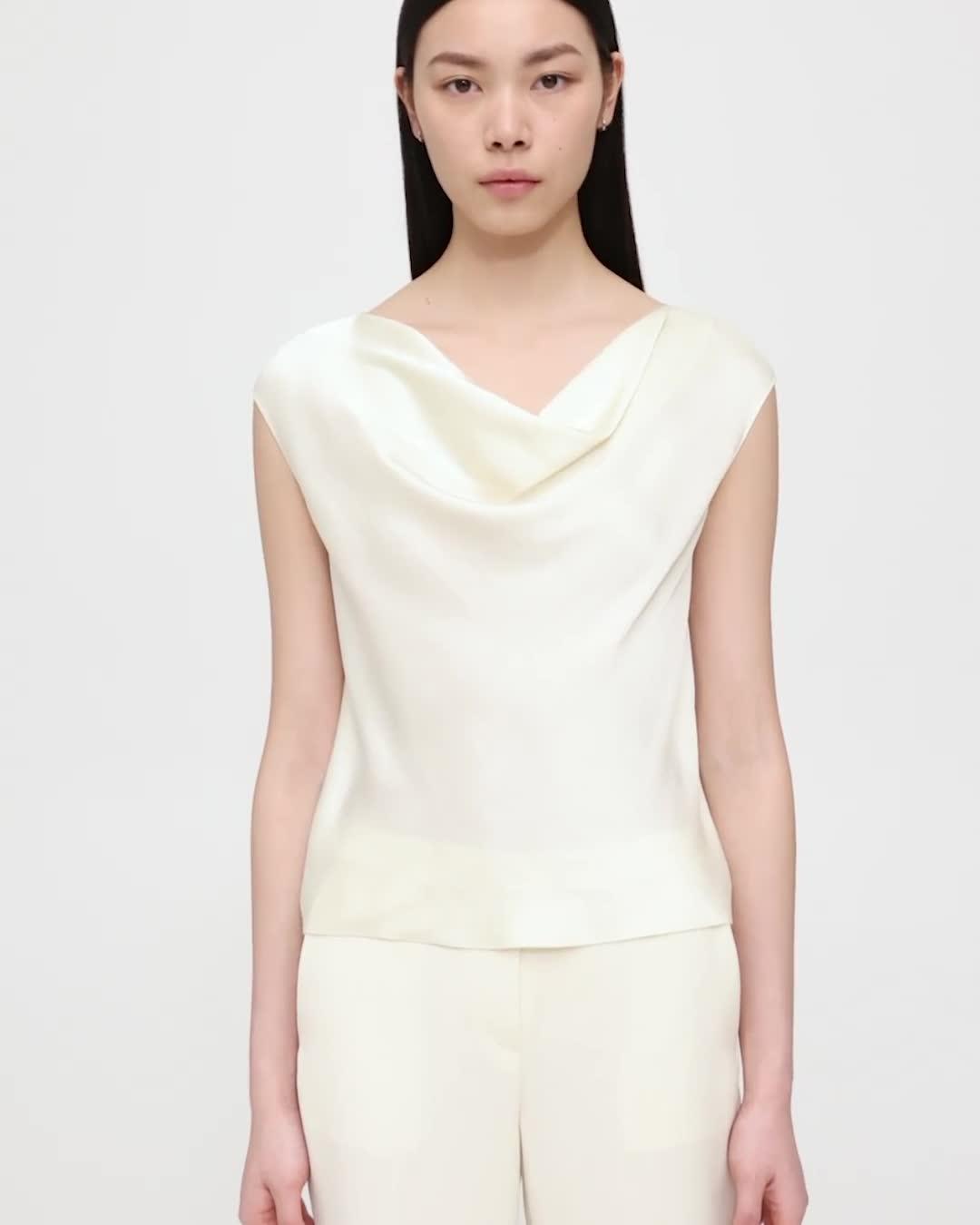 Butter Cream Satin Tie Side High Neck Cowl Crop Top