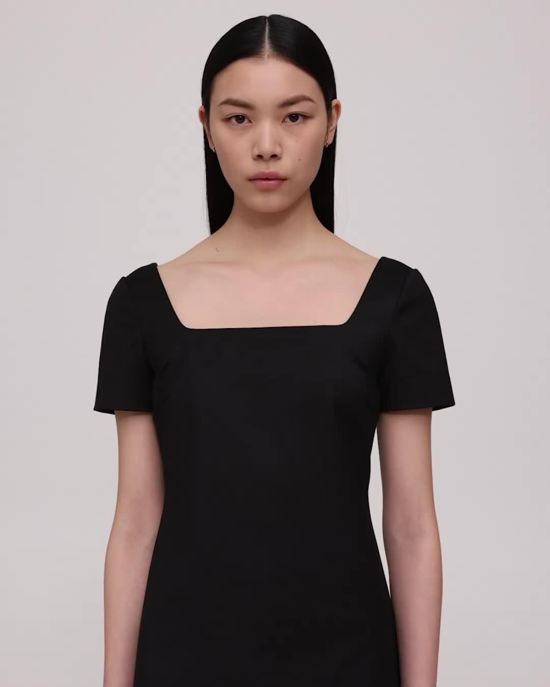 Square Neck Mini Dress in Cotton-Blend