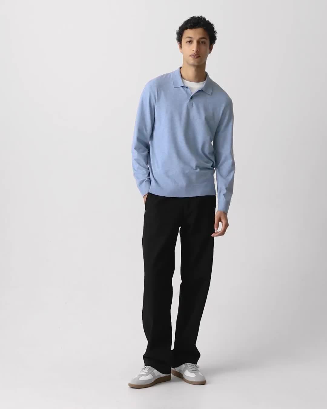 Goris Long-Sleeve Polo Shirt in Light Bilen