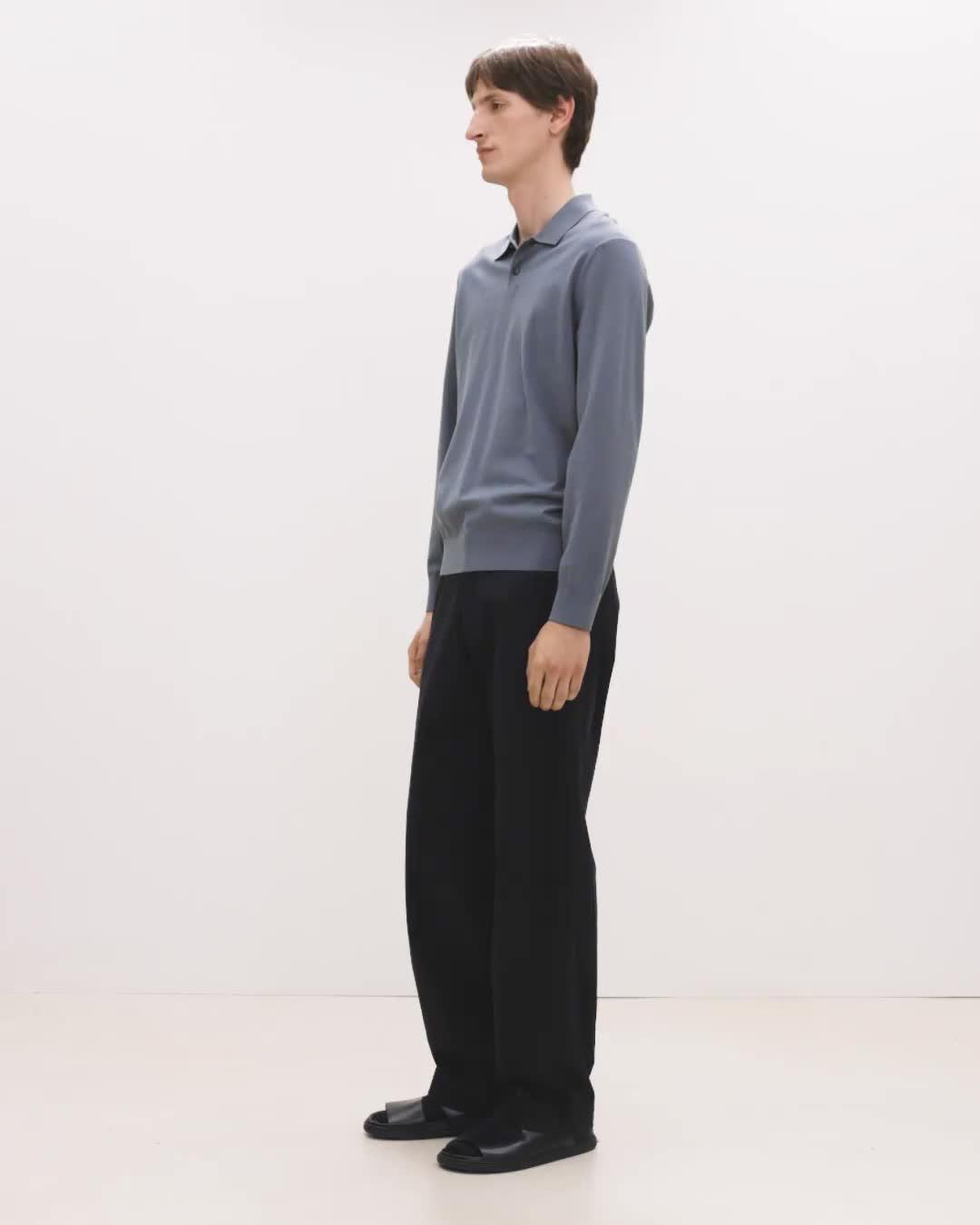 Goris Long-Sleeve Polo Shirt in Light Bilen