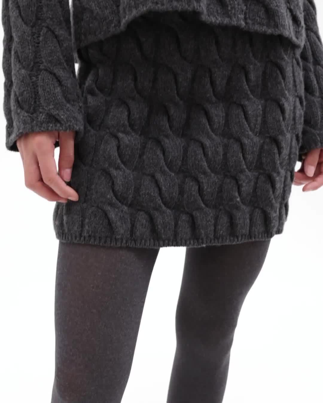 Cable Knit Mini Skirt in Felted Wool-Cashmere