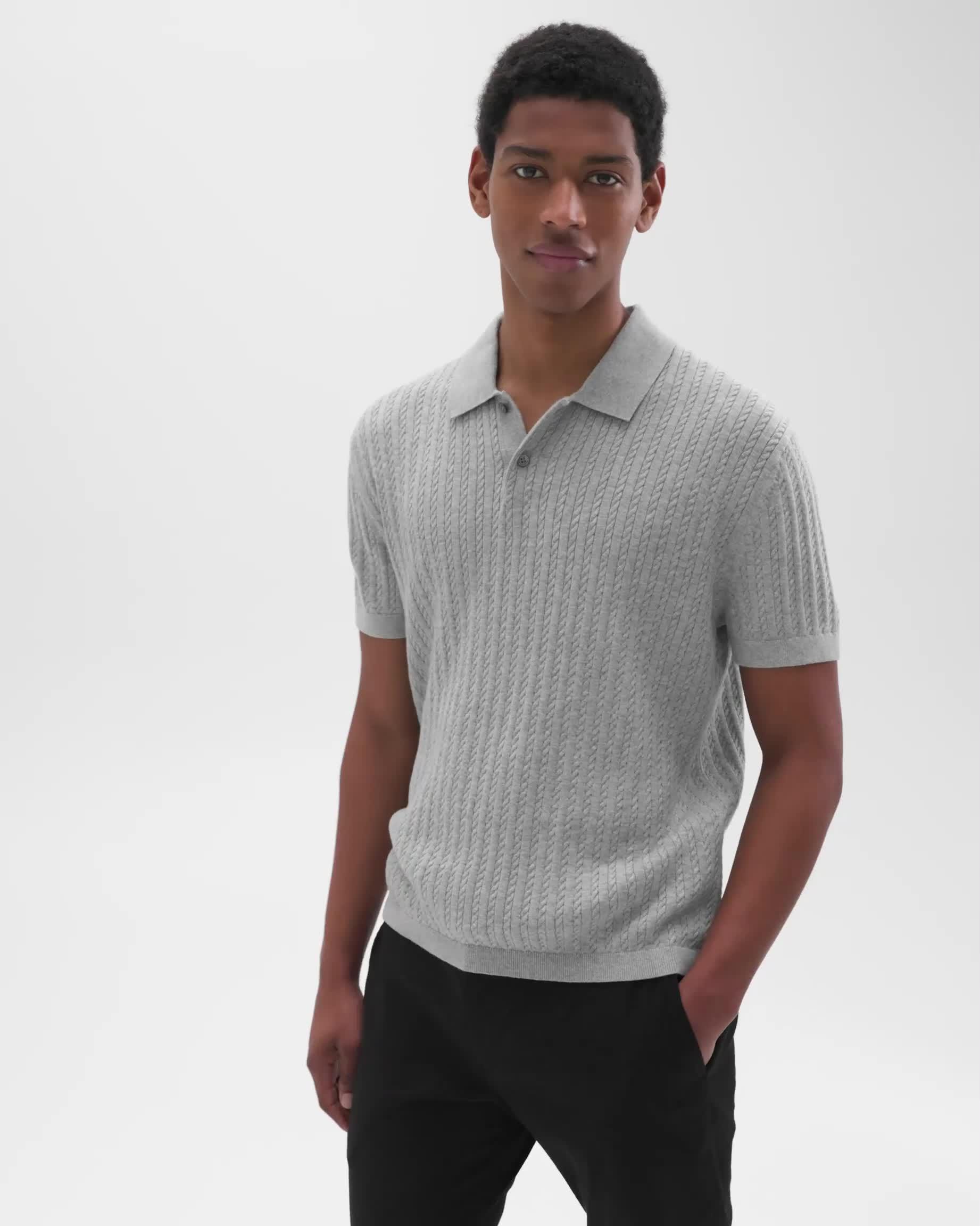Cotton Cable Knit Polo | Theory