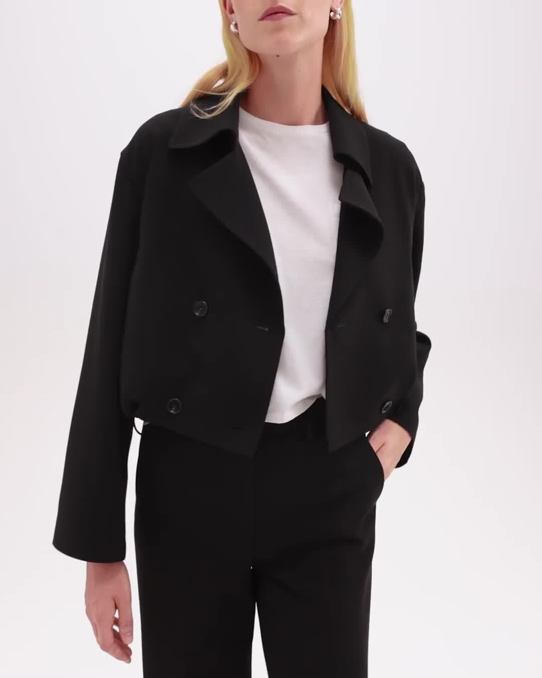 Double-Breasted Crop Trench in Admiral Crepe