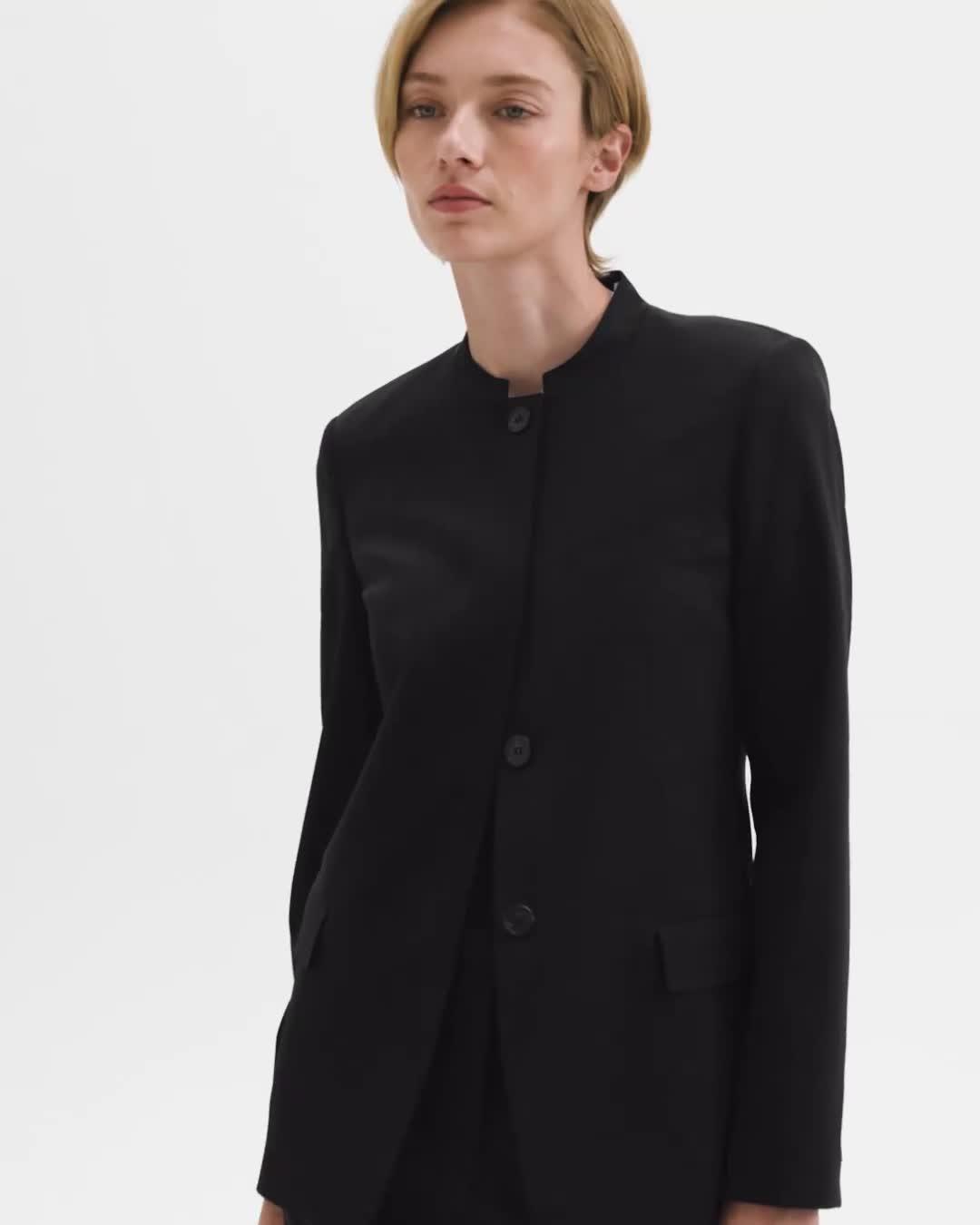 Stand-Collar Blazer in Wool Gabardine