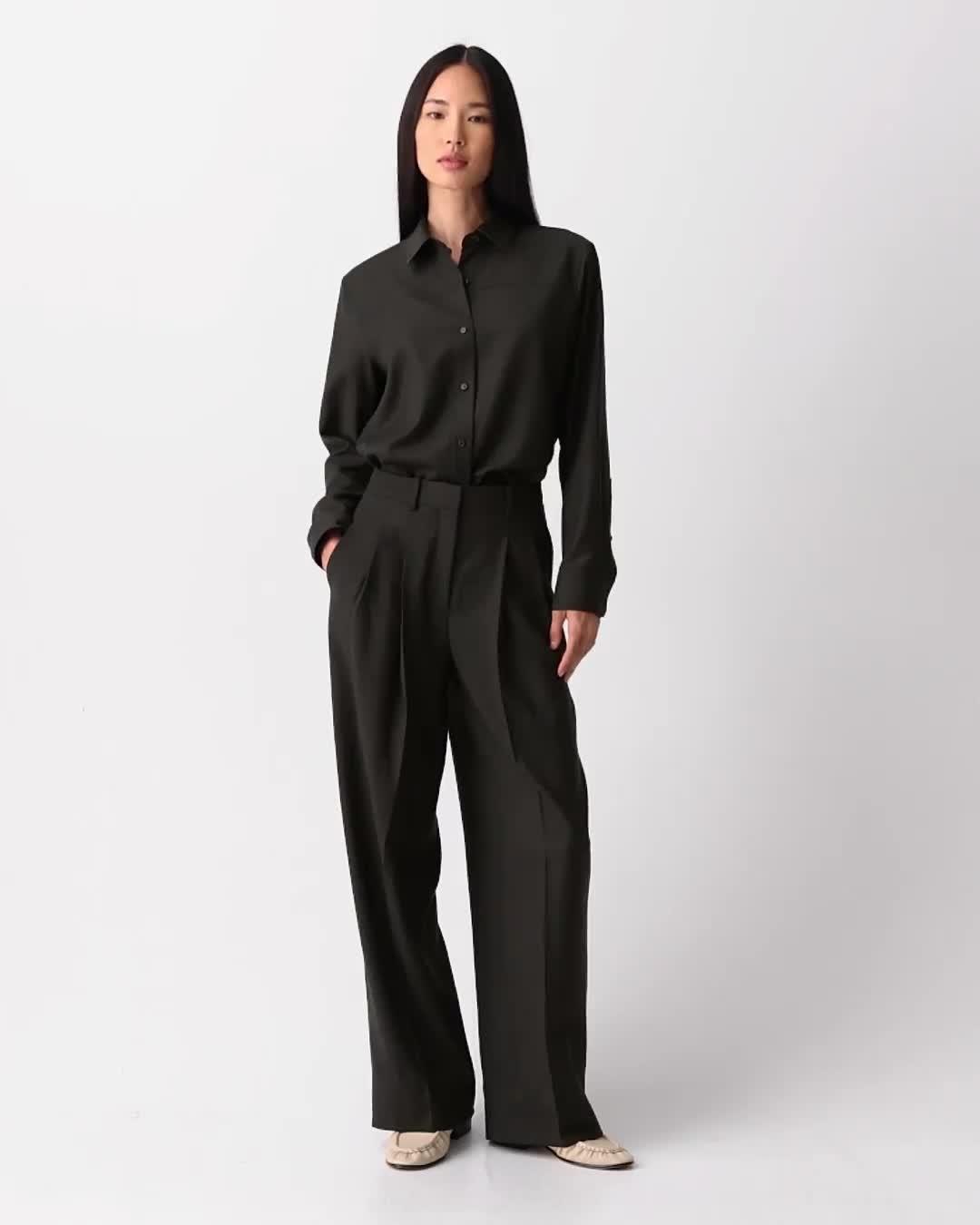Dark Thyme Double Pleat Pant in Sleek Flannel | Women's Wool