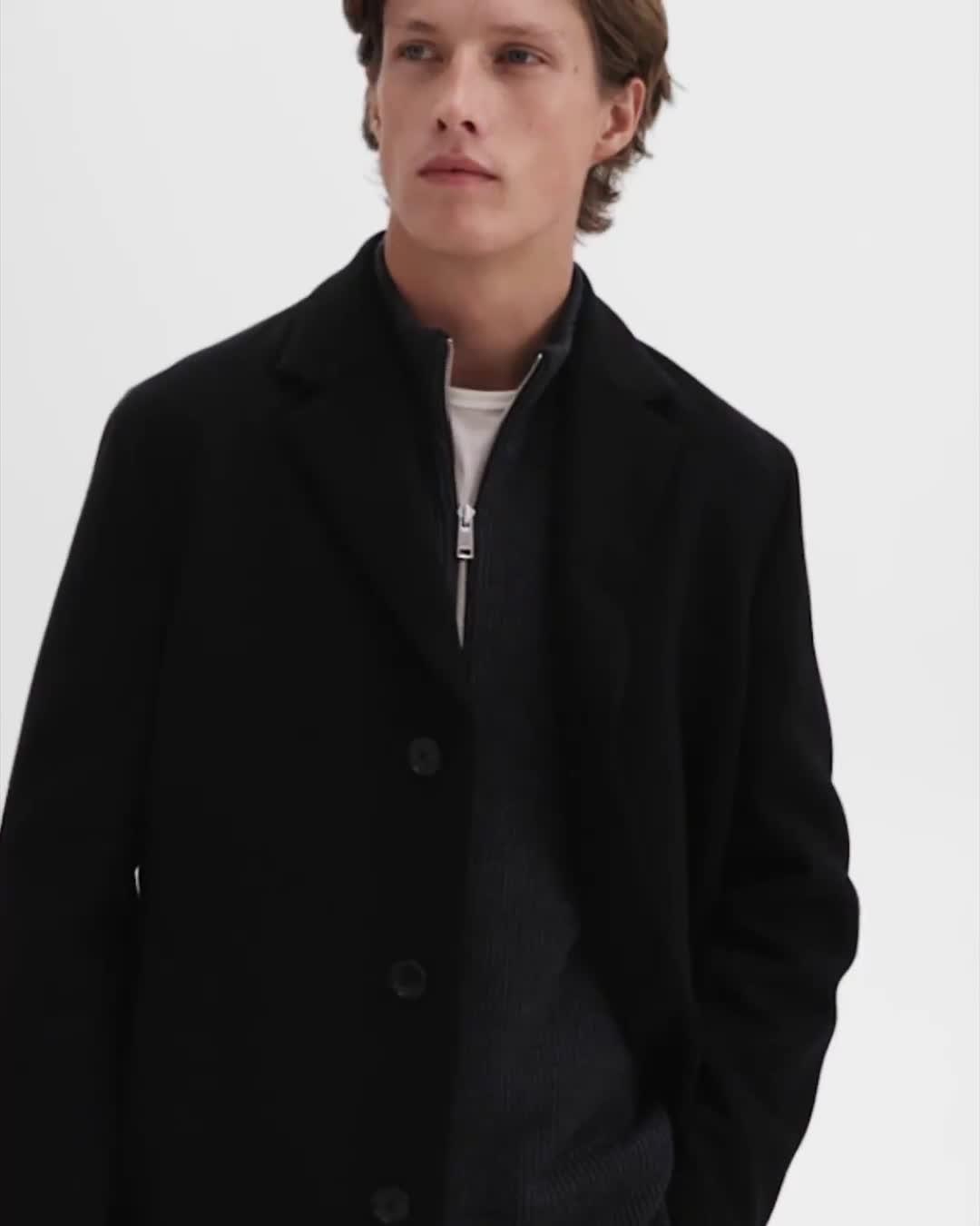 Recycled Wool-Blend Melton 3-Button Topcoat | Theory