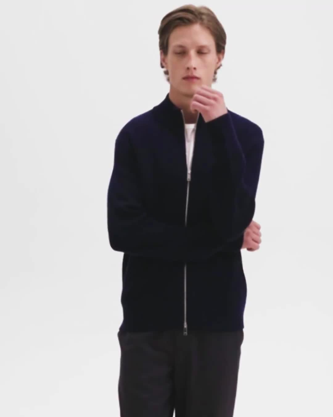 Ribbed Zip-Up Cardigan in Merino Wool