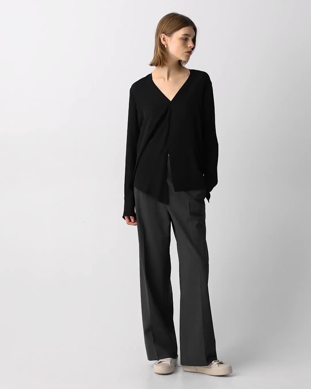 Chatomi(*∩ω∩*)SOPHIA DRAPE NECK BLOUS Seraphine Pleated Portrait Collar Gown | SHO