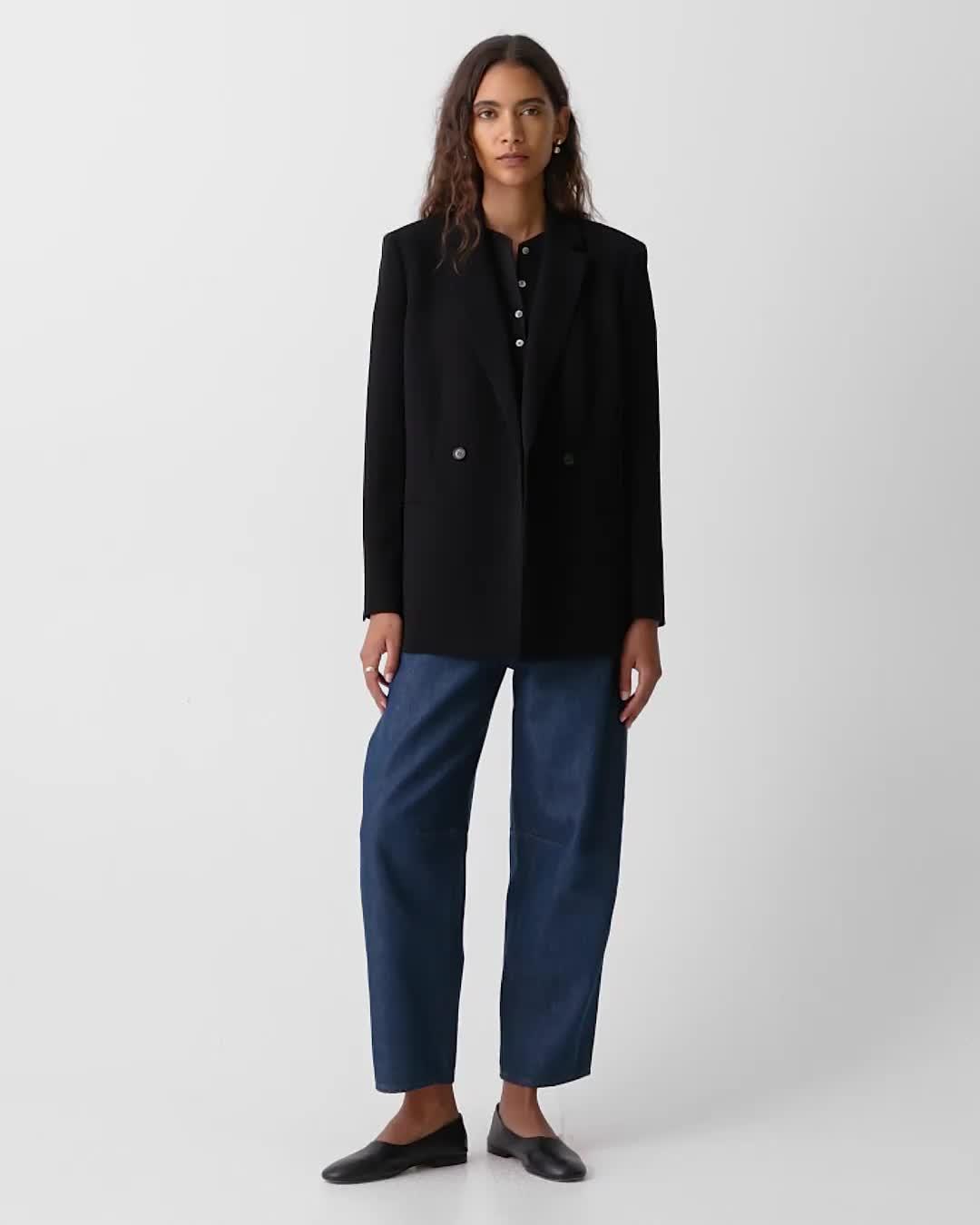 Relaxed Double-Breasted Blazer in Admiral Crepe