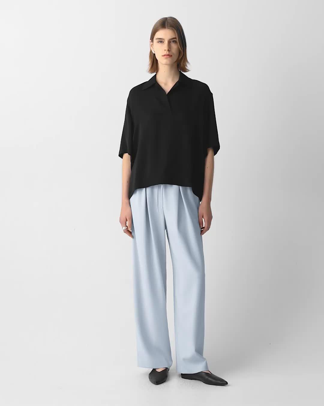 Oversized Polo Shirt in Silk Georgette