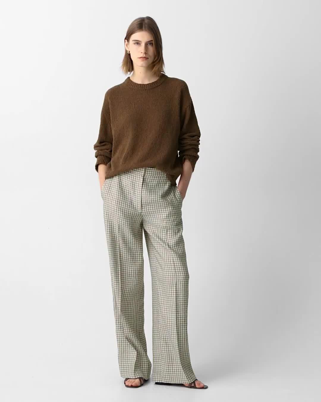 Straight Trousers in Checked Linen-Blend