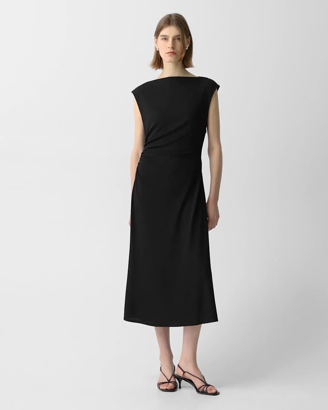 theory ribbed draped dress Theory Women's Boat Neck Midi Dress - Black