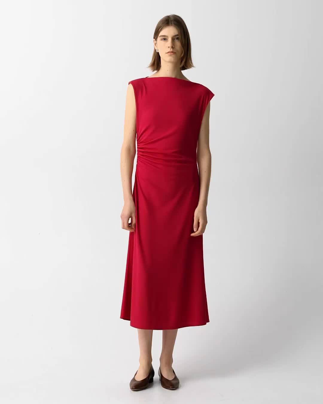 Draped Boatneck Dress in Crepe Jersey