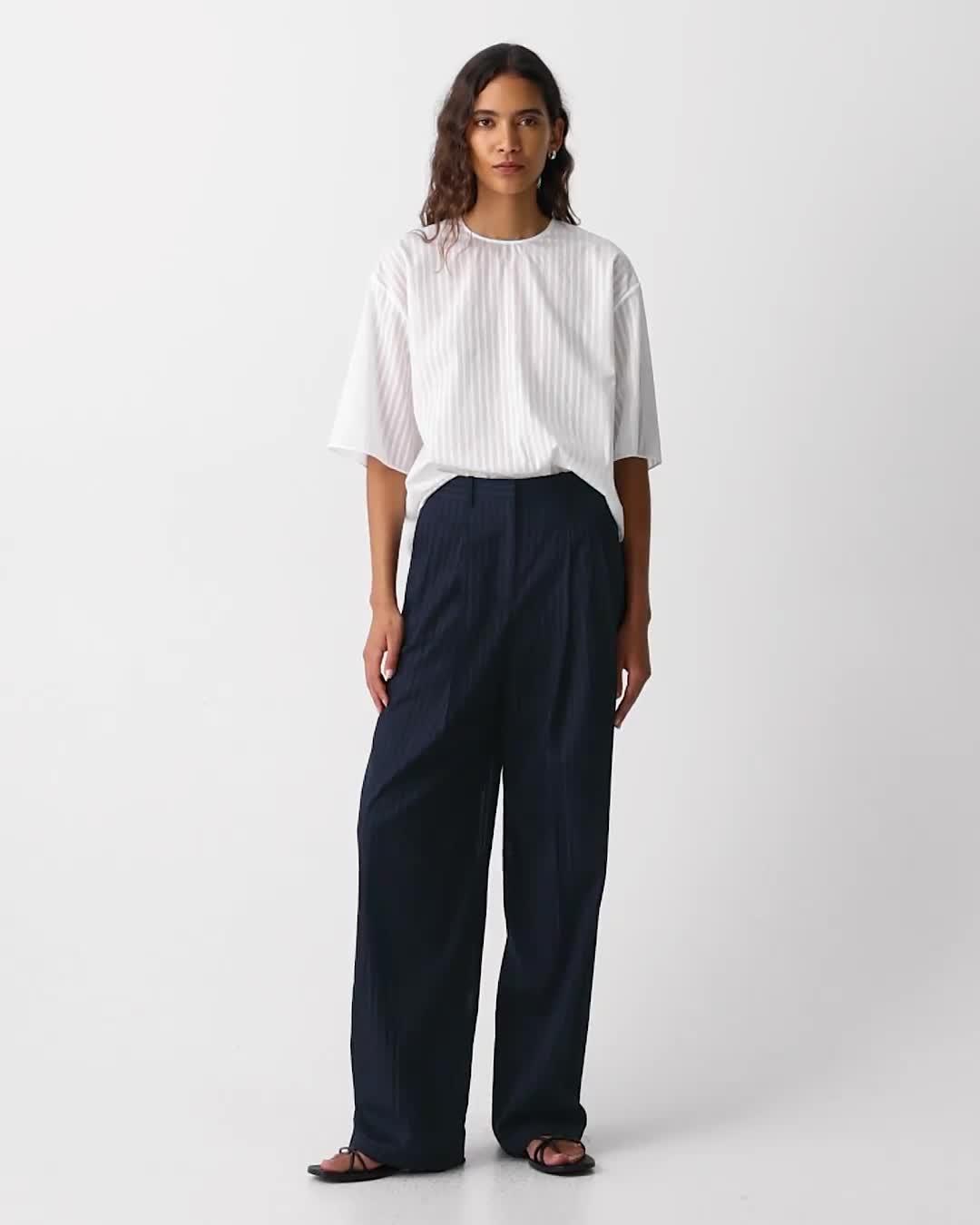 Double Pleat Pant in Linear Cotton