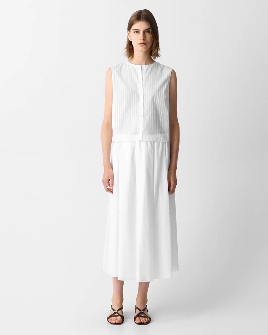 Pleated A-Line Skirt in Linear Cotton