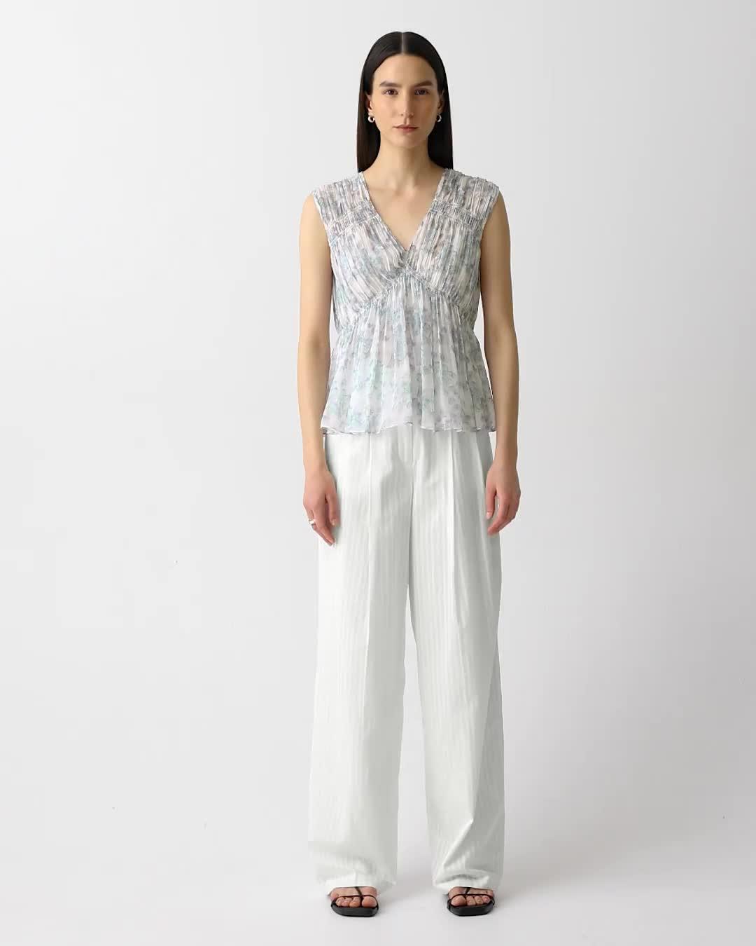 Ruched Sleeveless Top in Floral Silk