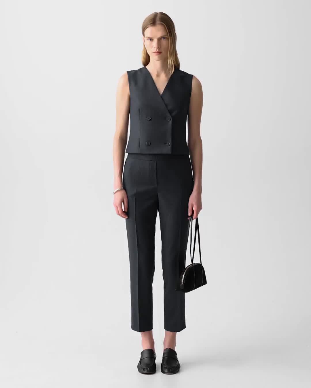 Theory Official Site | Shrunken Double-Breasted Vest in Sleek Flannel