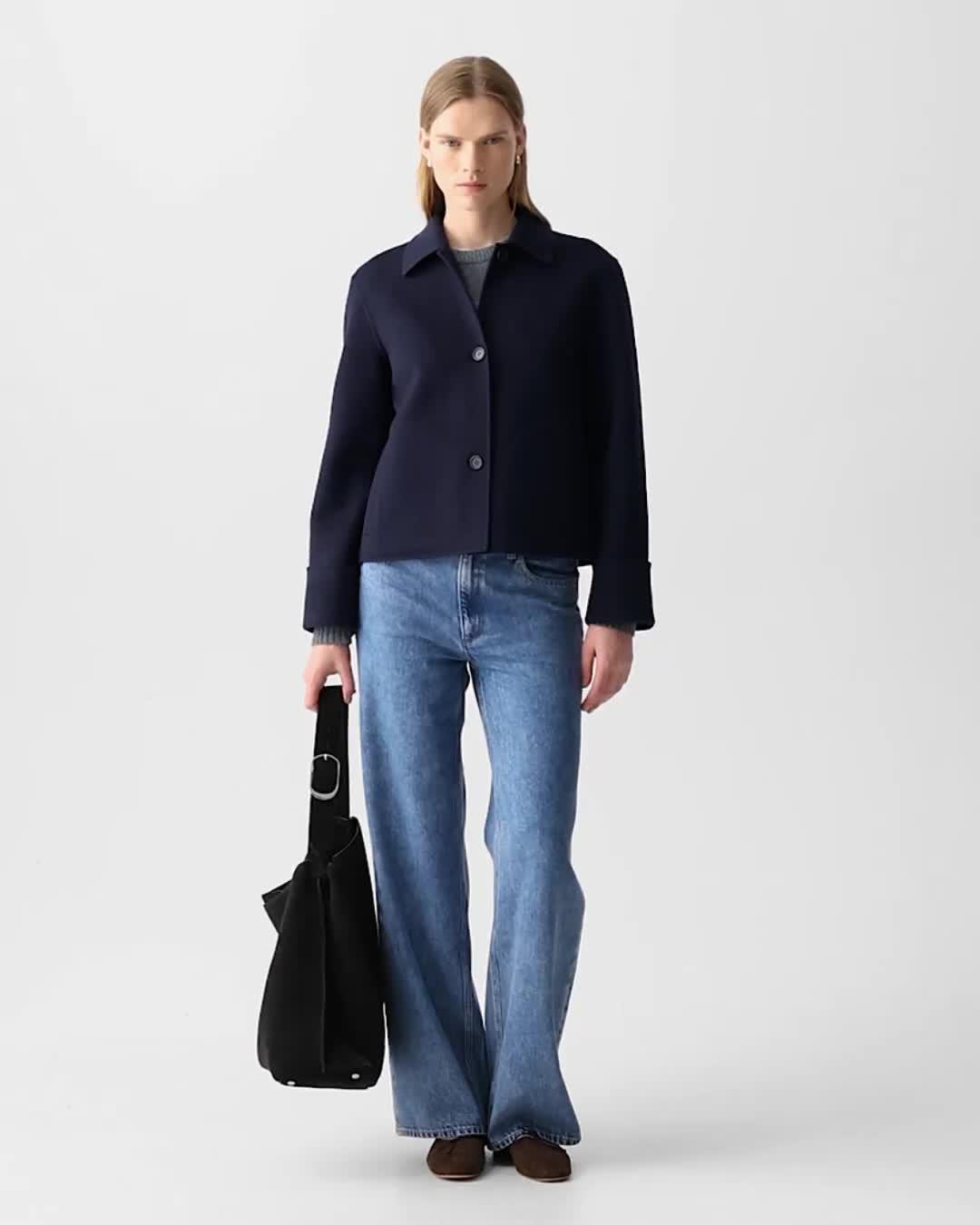 新品同様★Theory★2022最新★カシミヤ★ダブルフェイス★ジャケット★黒 Women's Boxy Wool-Cashmere Jacket in New Navy | Theory