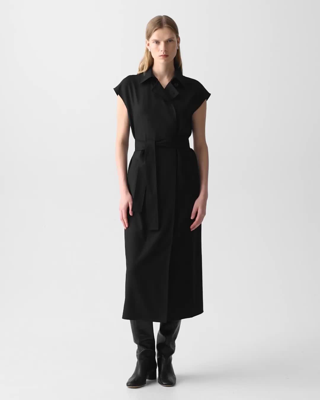 Double-Breasted Belt Dress in Wool-Blend Flannel 