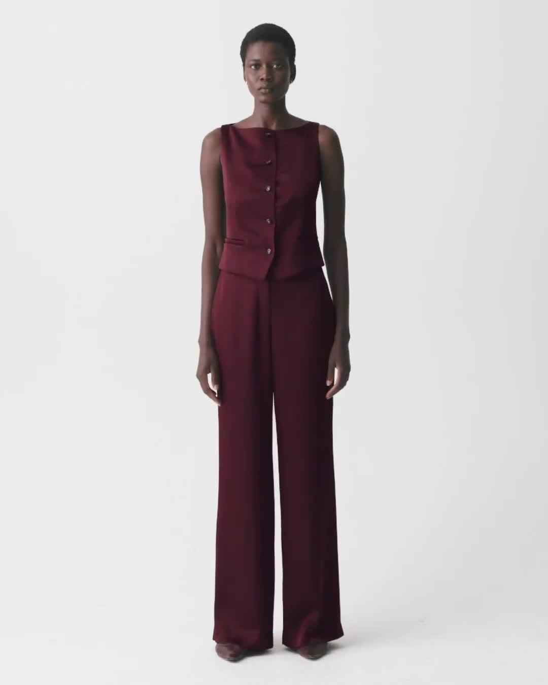 Dark Wine Fluid Pant in Satin | Women's Satin Pant | Theory